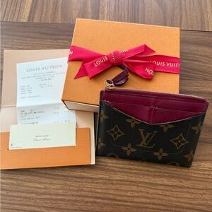 Louis Vuitton Monogram Card Wallet with Burgundy Trim